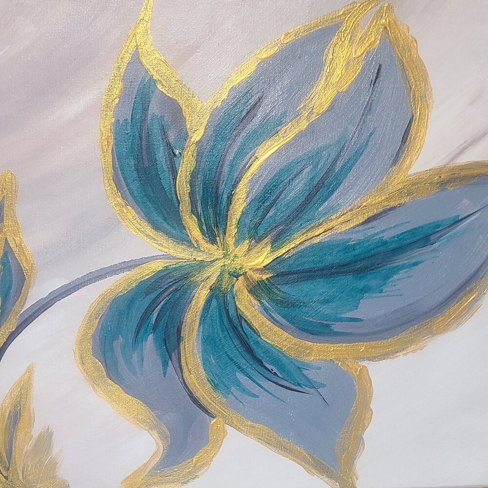 Blue-Gold Bloom - Acrylic Painting on Canvas (30*40 cm)